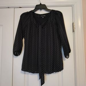 Dark Navy Blue blouse with small white polka-dots